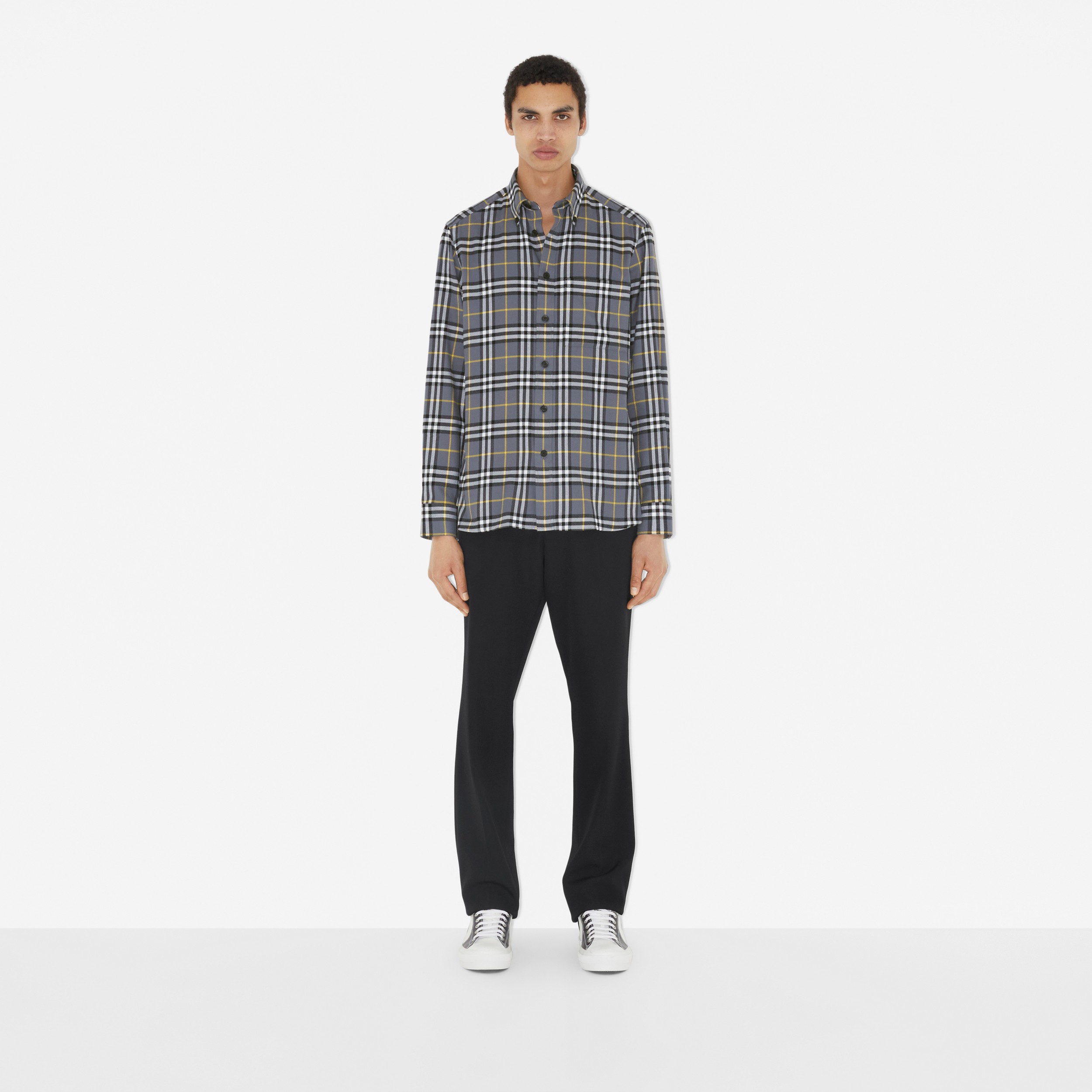 Vintage Check Cotton Flannel Shirt in Storm Grey - Men | Burberry® Official - 2
