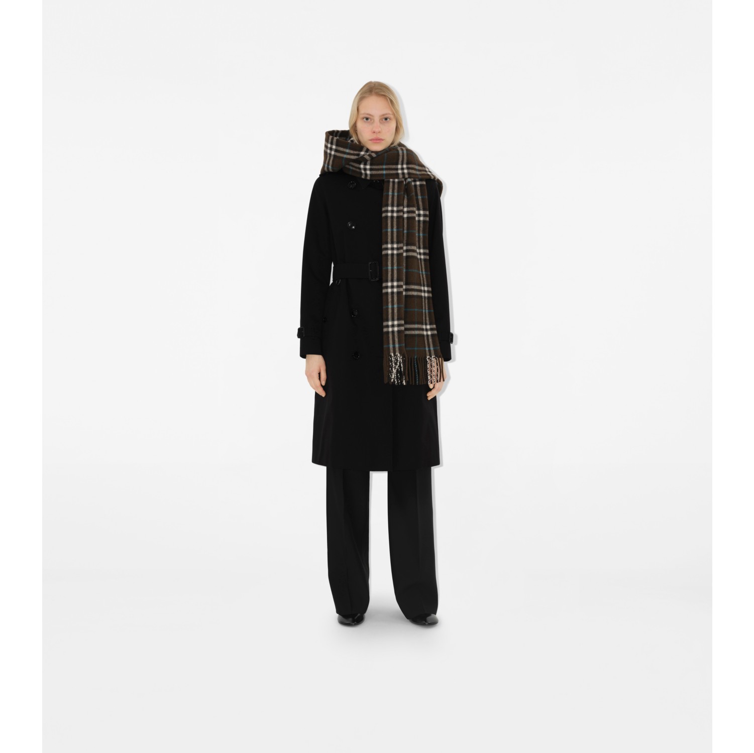 Sciarpa con cappuccio in cashmere Check