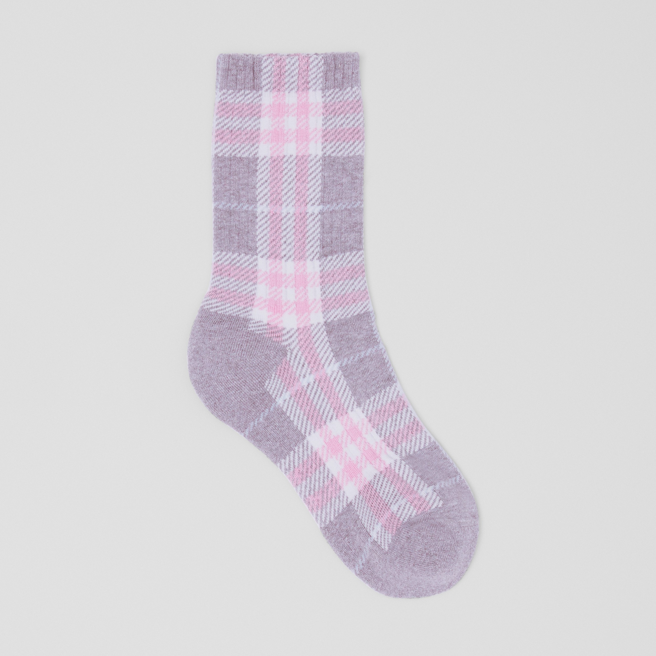 Check Intarsia Technical Stretch Cotton Socks in Pale Grey | Burberry® Official - 1