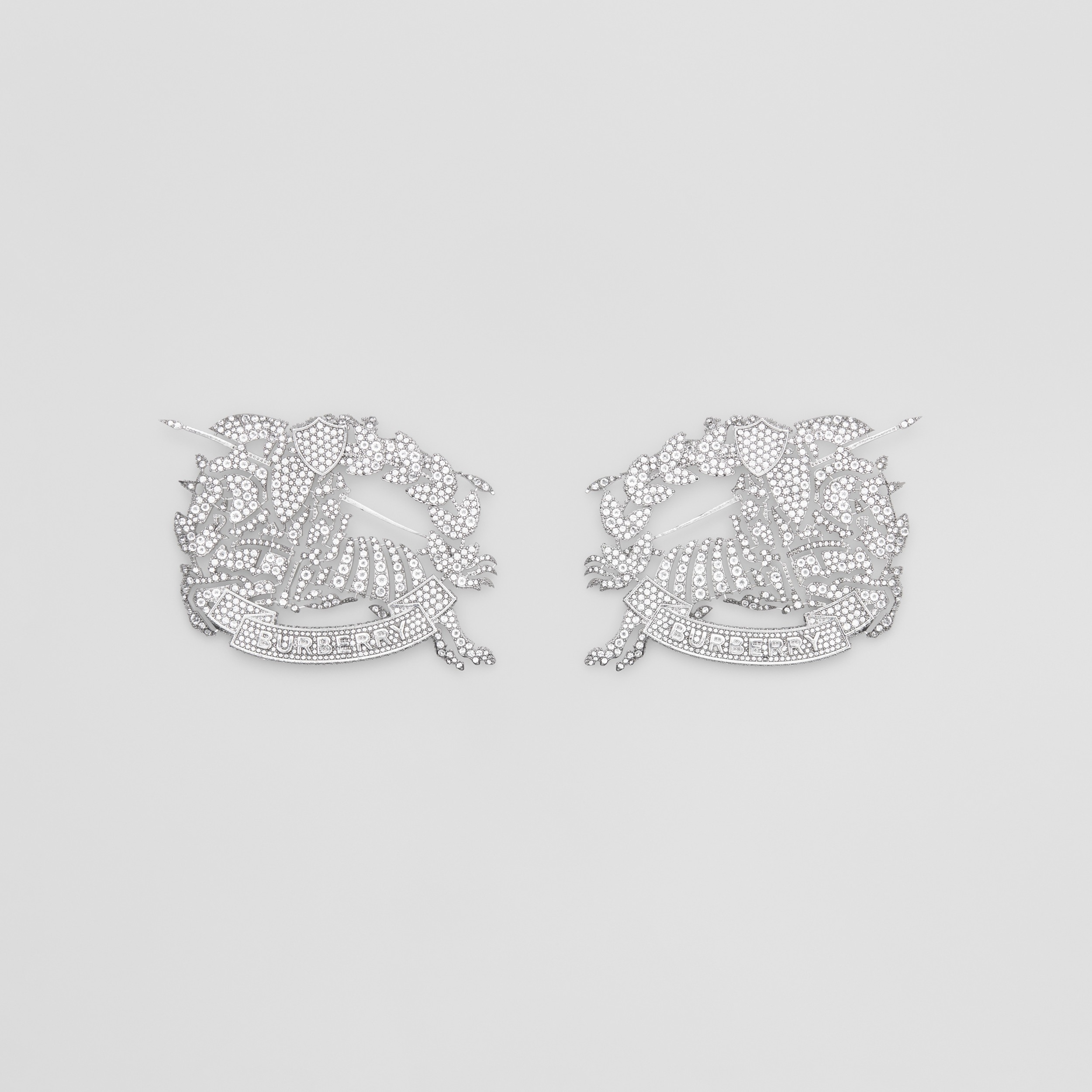 Boucles d'oreilles plaquées palladium à emblème du Cavalier en cristaux (Palladium/cristal) - Femme | Site officiel Burberry® - 1