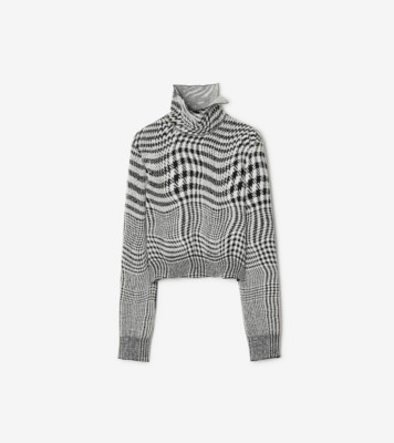 Warped Houndstooth Wool Blend Sweater in Monochrome Women Technical Burberry Official