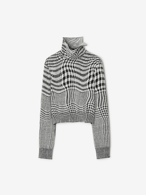 Burberry Warped Houndstooth Wool Blend Sweater In Black