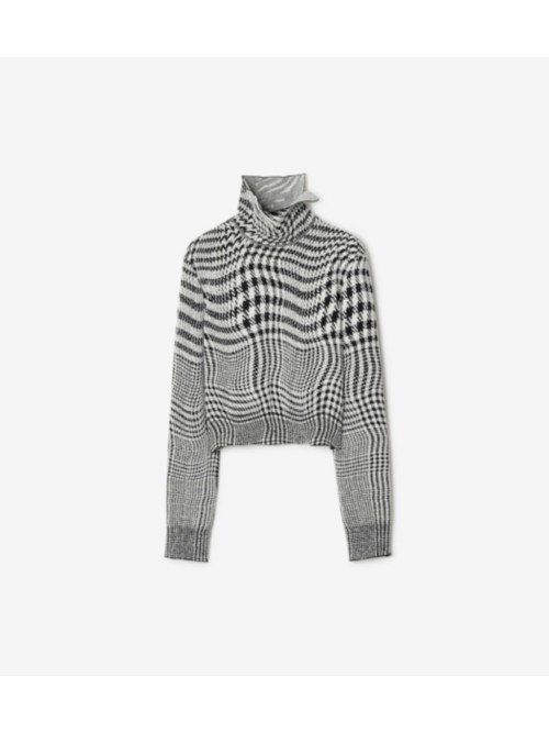 Shop Burberry Warped Houndstooth Wool Blend Sweater In Monochrome