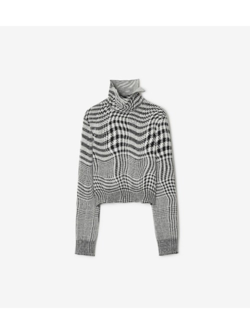 Burberry Houndstooth Wool-blend Turtleneck Sweater In Monochrome