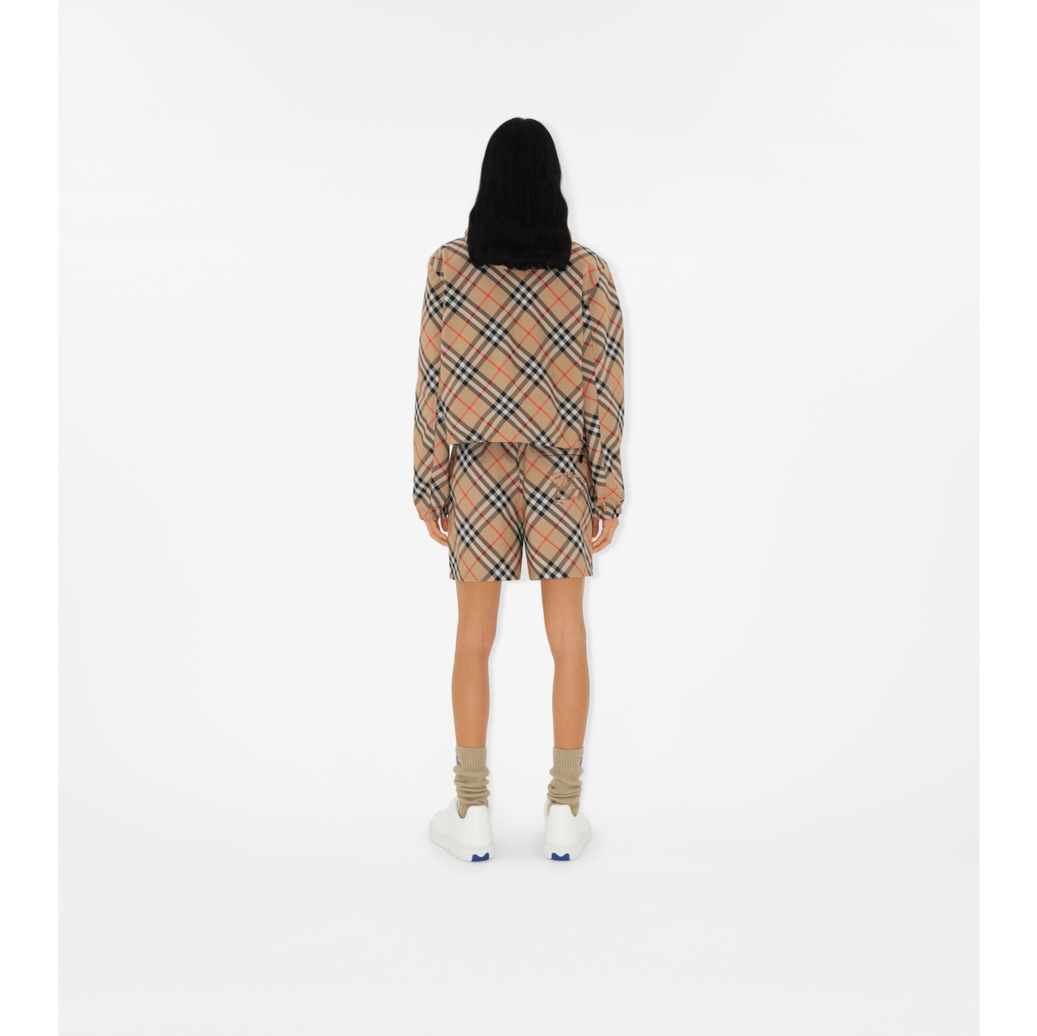 Cropped Reversible Check Hooded Jacket