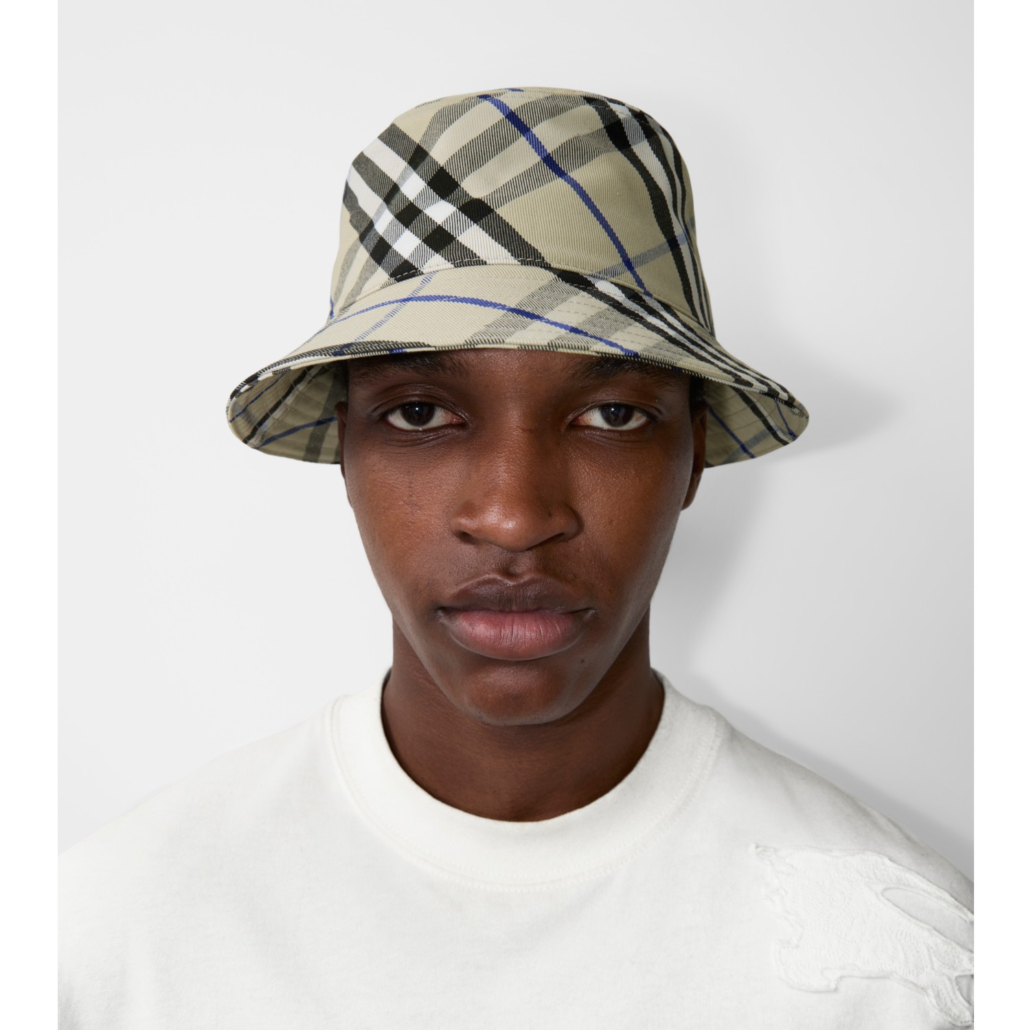 Check Cotton Blend Bucket Hat in Lichen - Men | Burberry® Official