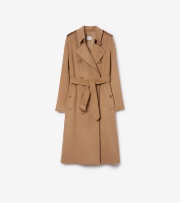 Long Cashmere Blend Kensington Trench Coat in Camel melange