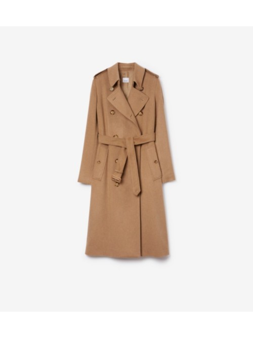 Burberry Kensington Double-breasted Cashmere Trench Coat In Camel Melange