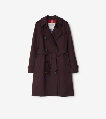 Mid-length Gabardine Kensington Trench Coat in Wine red - Women