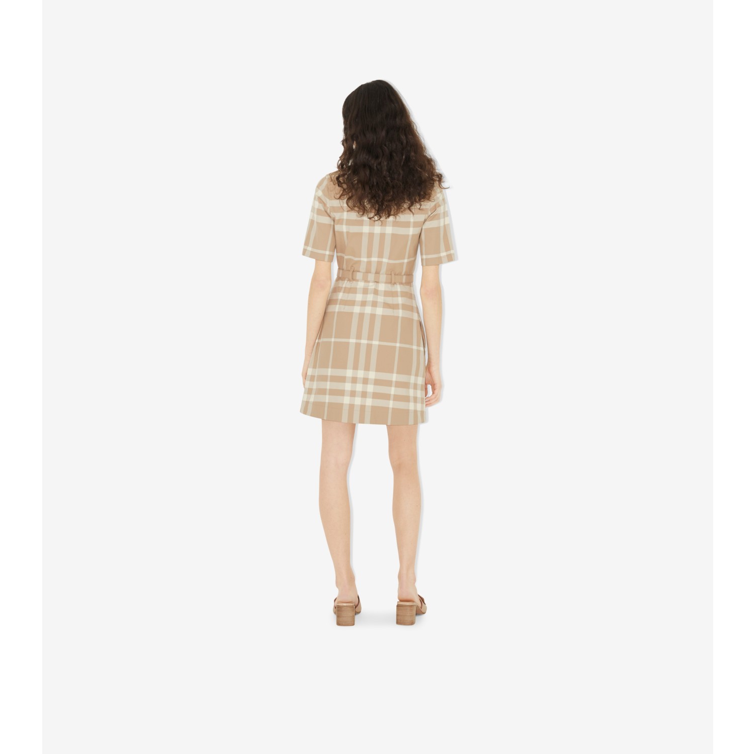 Check Cotton Gabardine Shirt Dress in Soft Fawn - Women | Burberry® Official