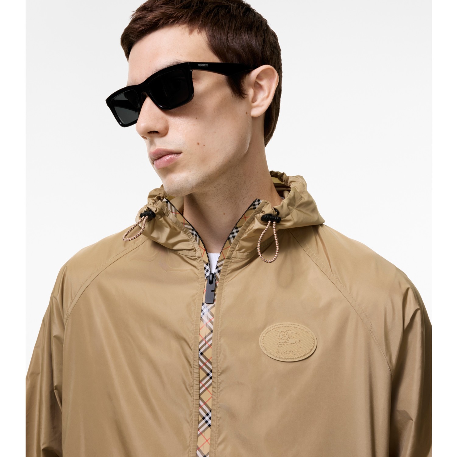 Checker-tape Nylon Hooded Jacket in Flax - Men | Burberry® Official