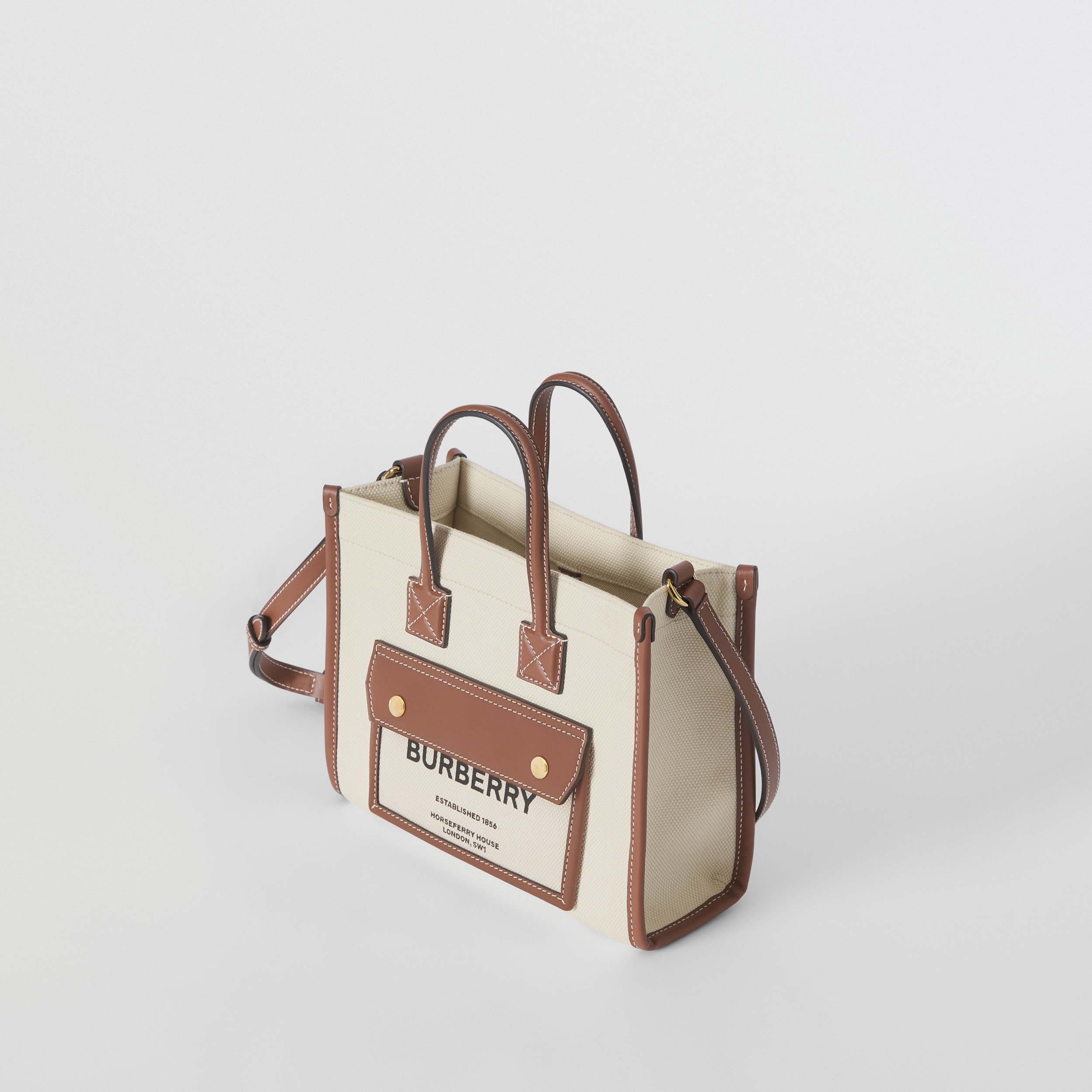Two-tone Canvas and Leather Mini Freya Tote in Natural/tan - Women | Burberry® Official - 4