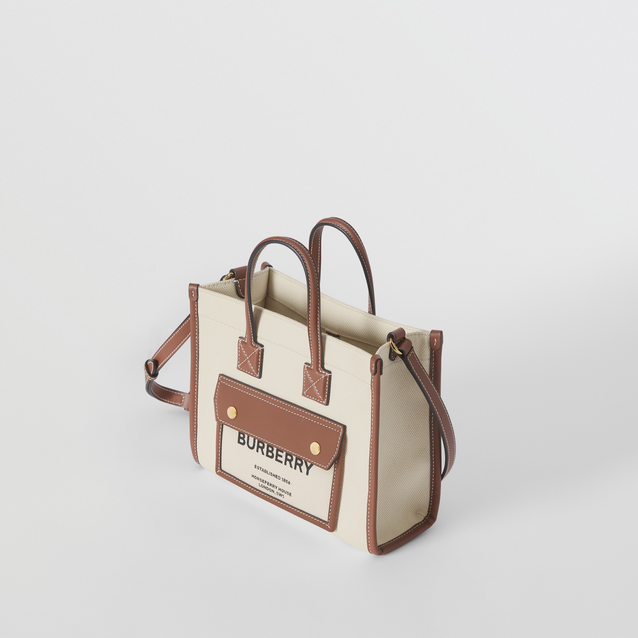 ツートン キャンバス&レザー ミ二 フレヤトート (ナチュラル/タン) - ウィメンズ | Burberry®公式サイト ツートン キャンバス&レザー ミ二 フレヤトート (ナチュラル/タン) - ウィメンズ | Burberry®公式サイト