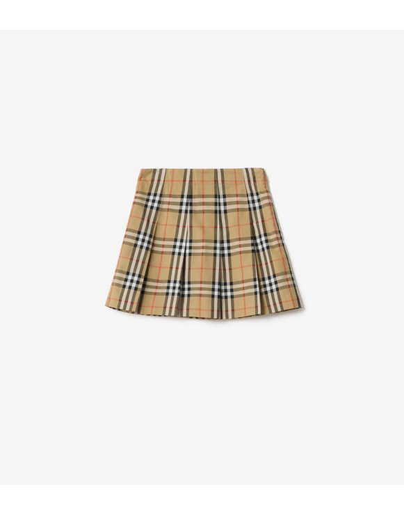 Pleated Check Cotton Twill Skirt