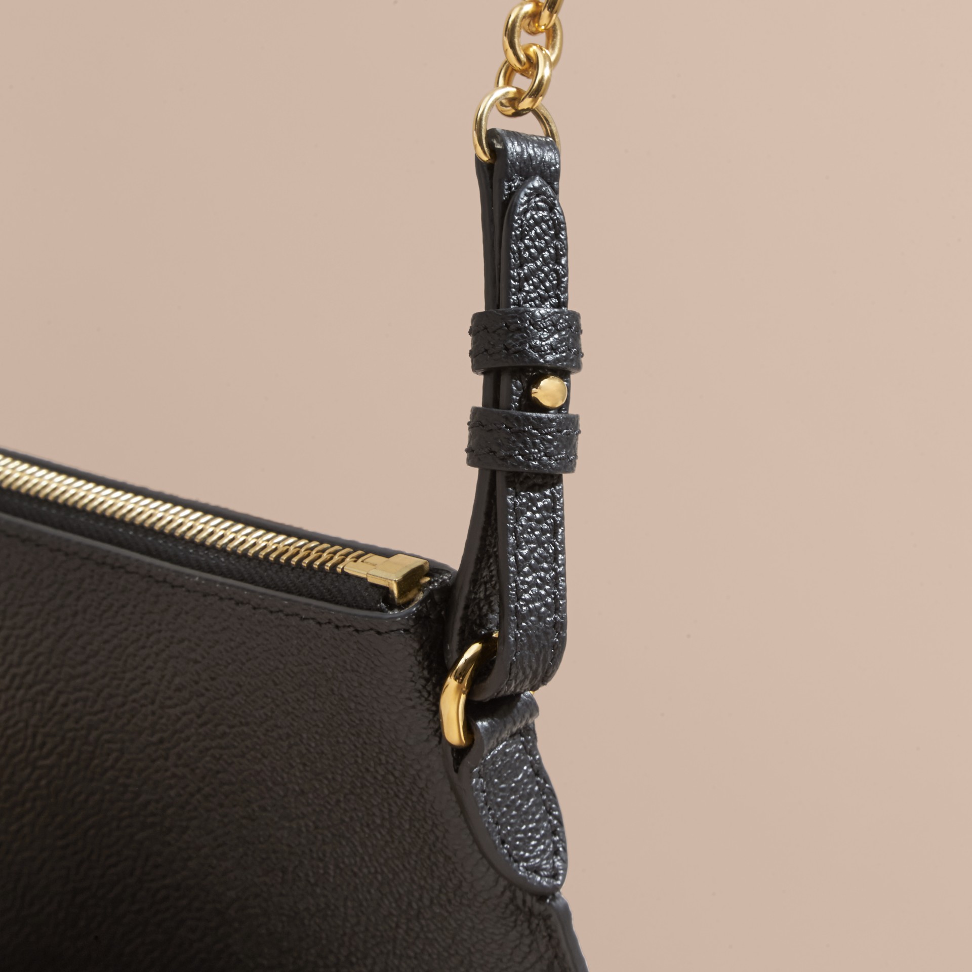 Leather Clutch Bag with Check Lining in Black Women Burberry