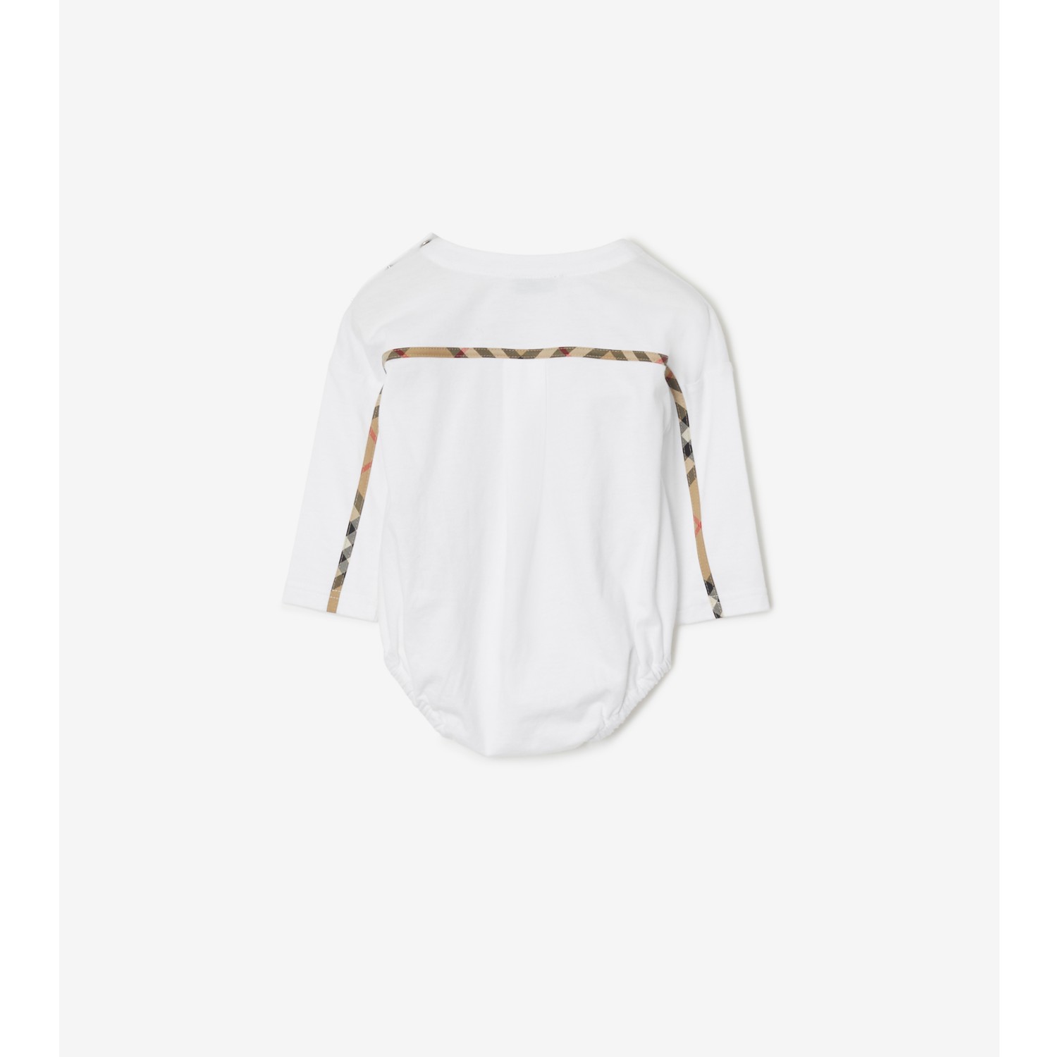 Check Trim Cotton Bodysuit in White - Children | Burberry® Official