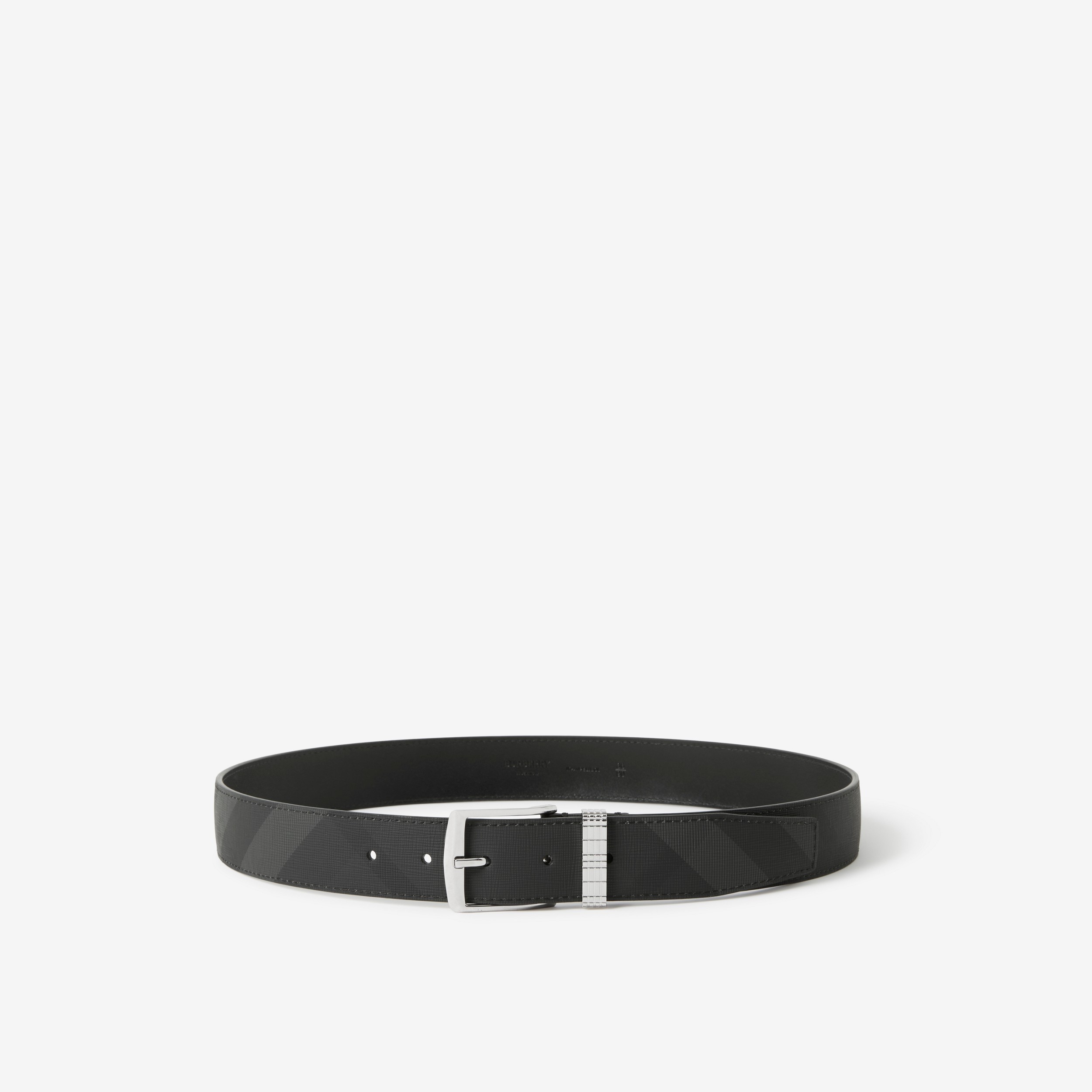 Check and Leather Belt in Charcoal/silver | Burberry® Official - 1