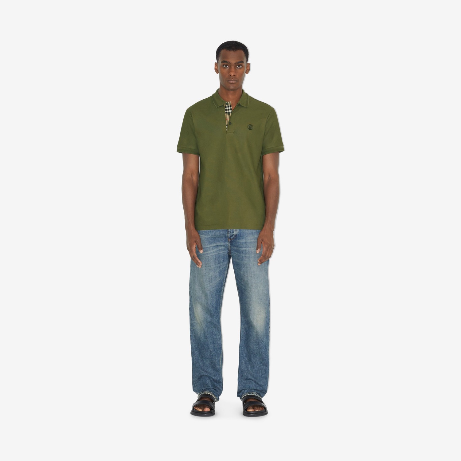 Camisa polo com monograma (Verde Oliva) - Homens | Burberry® oficial