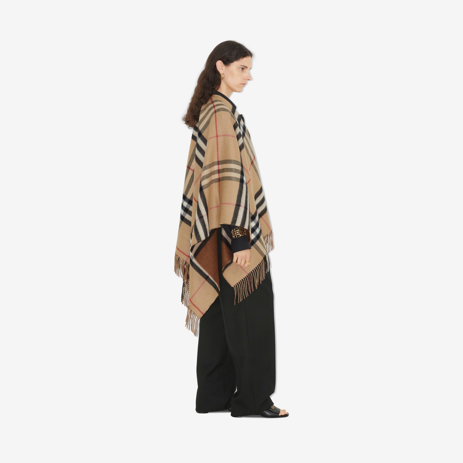 Mantella in lana e cashmere con motivi tartan a contrasto (Beige Archivio/marrone Betulla Scuro) | Sito ufficiale Burberry®