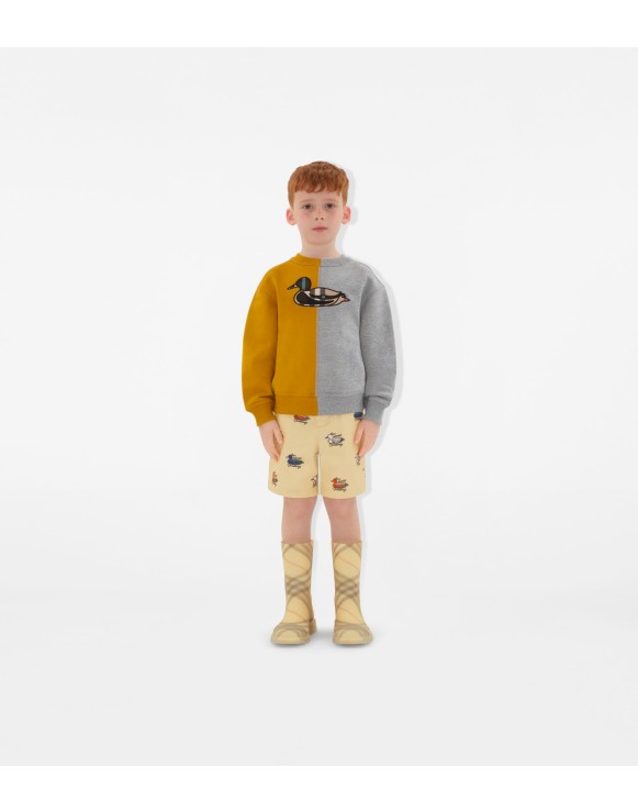 Suéter de algodão em colour block com estampa de pato