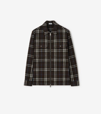 Check Wool Flannel Overshirt in Snug brown - Men | Burberry® Official