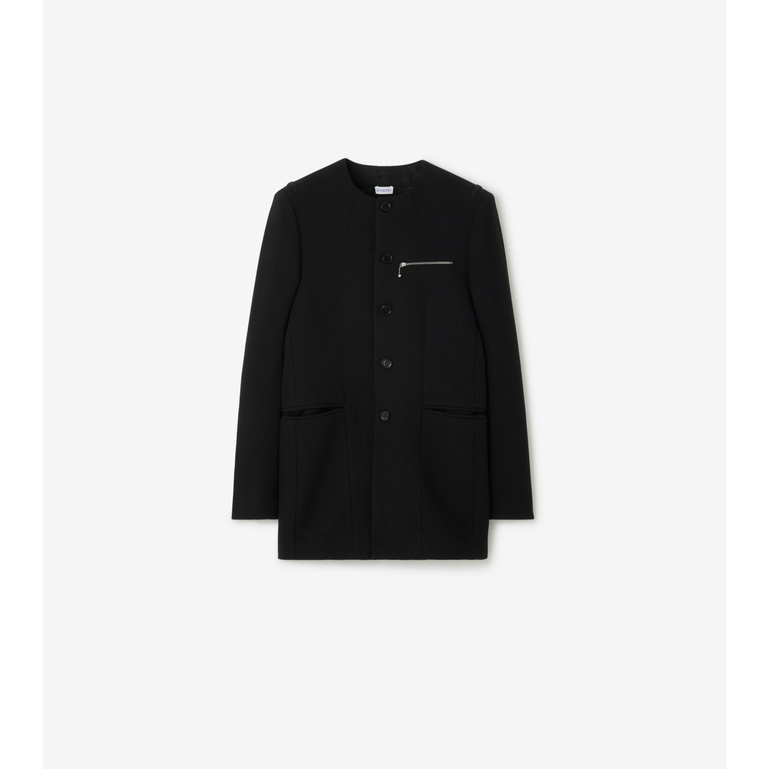 Black collarless outlet coat