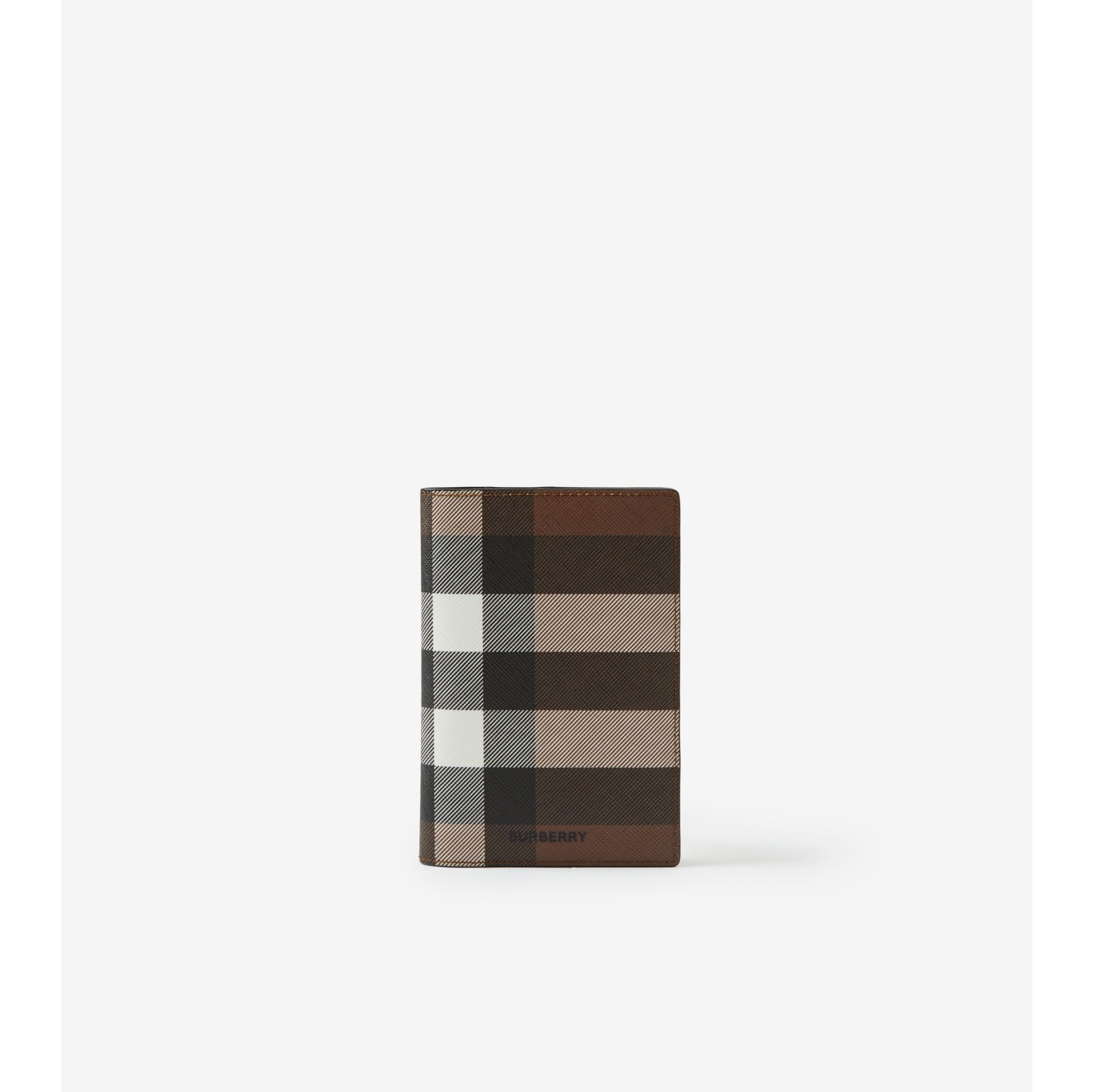 Check and Leather Passport Holder in Dark Birch Brown Burberry