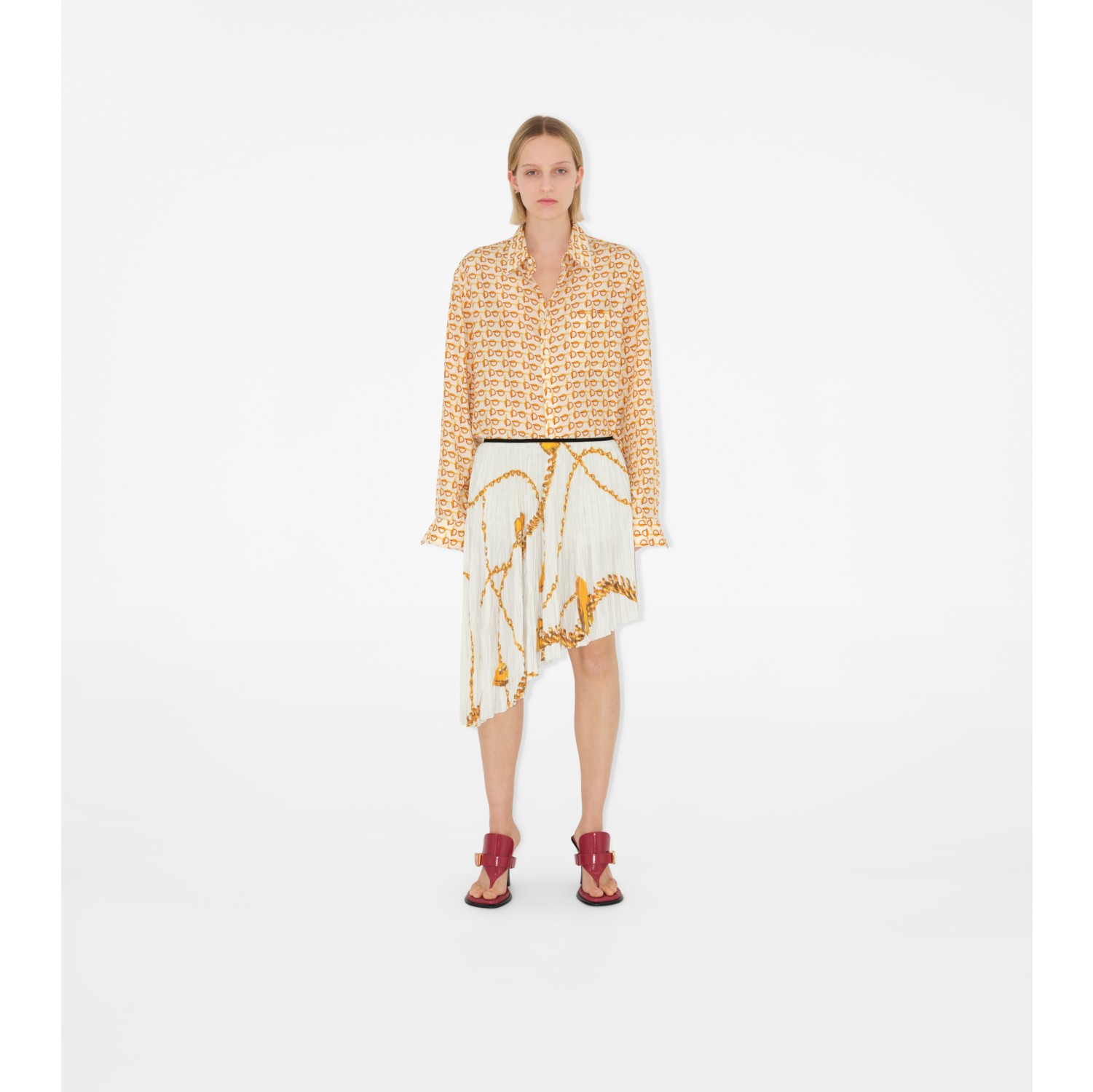 Burberry Shield Hardware Jersey Skirt in Gold/white - Women