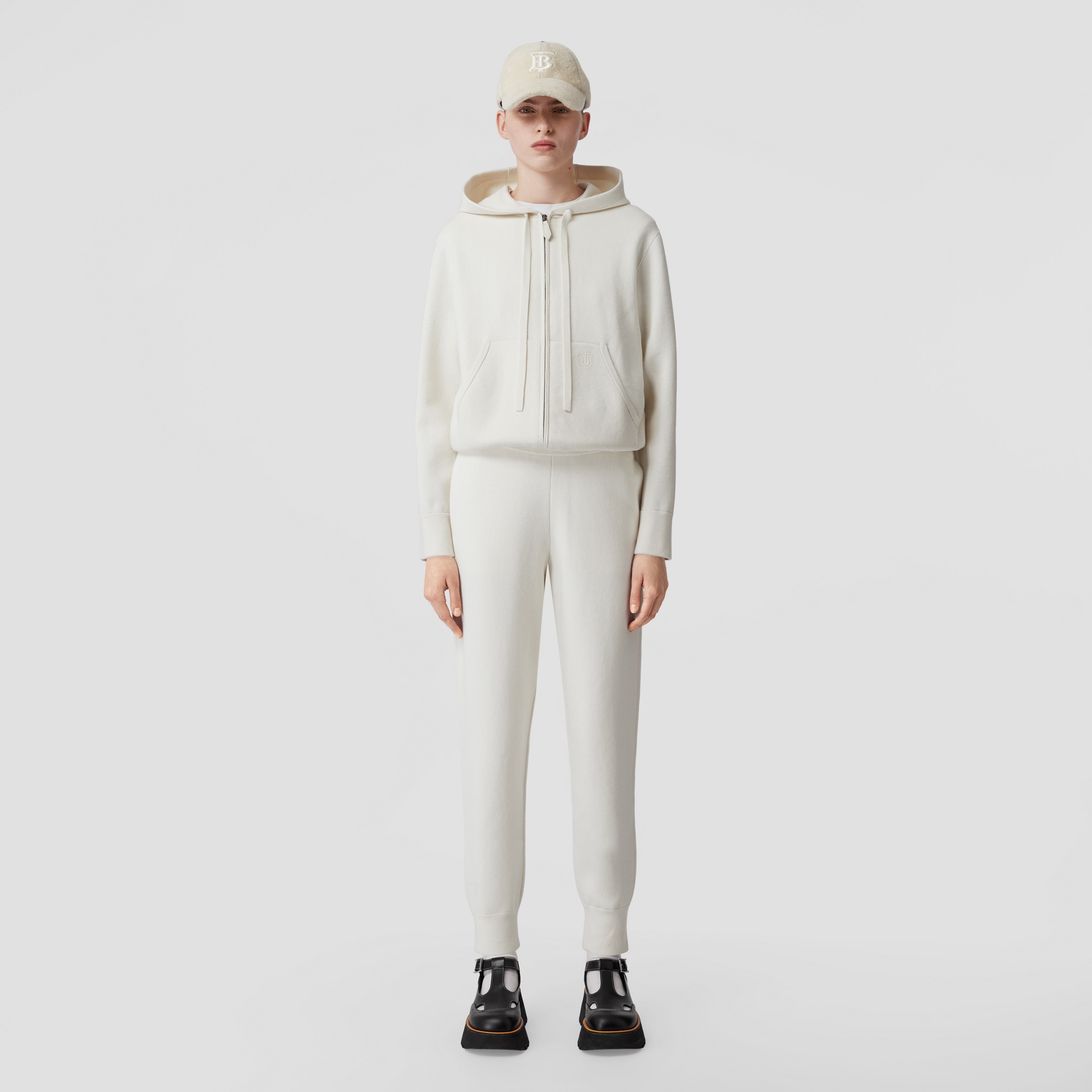 Monogram Motif Cashmere Cotton Blend Jogging Pants in Natural White - Women | Burberry® Official - 4