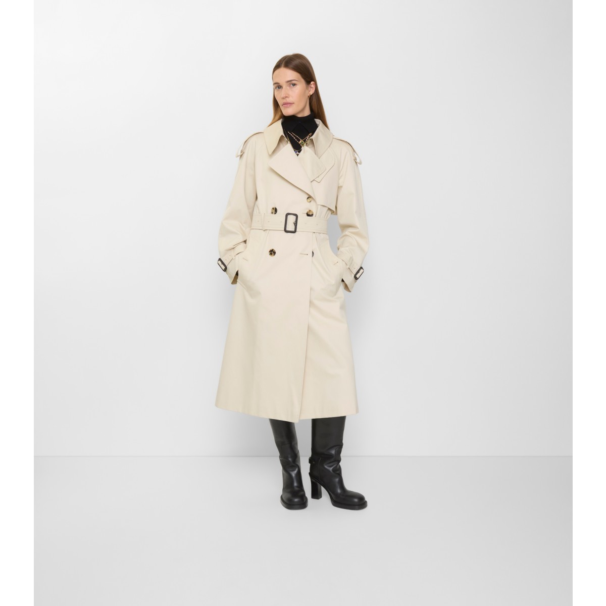  Check Long Gabardine Fitzrovia Trench Coat