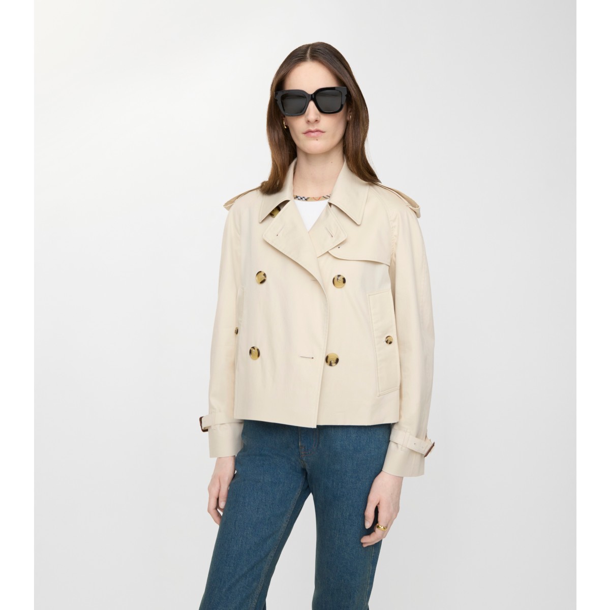  Check Cropped Tropical Gabardine Mayfair Trench Jacket