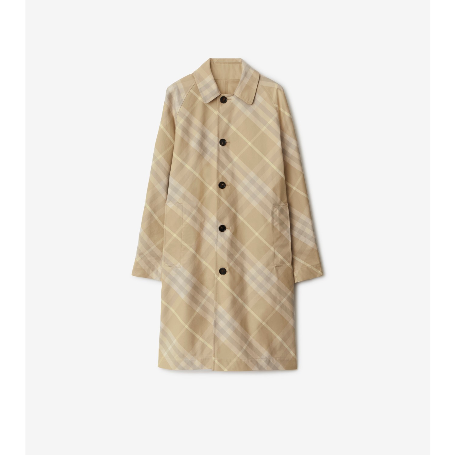 Mid-length Reversible Check Gabardine Car Coat in Flax - Women, Cotton  Gabardine | Burberry® Official