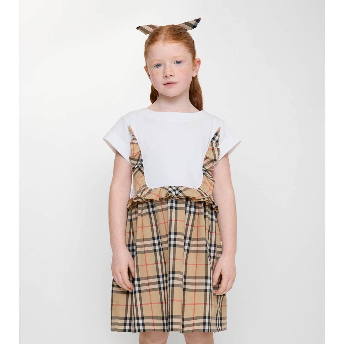  Check Trim Stretch Cotton Dress