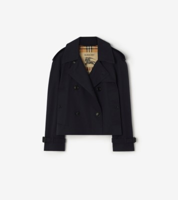 Cropped Gabardine Mayfair Trench Jacket in Coal blue - Women, Cotton Gabardine | Burberry® Official