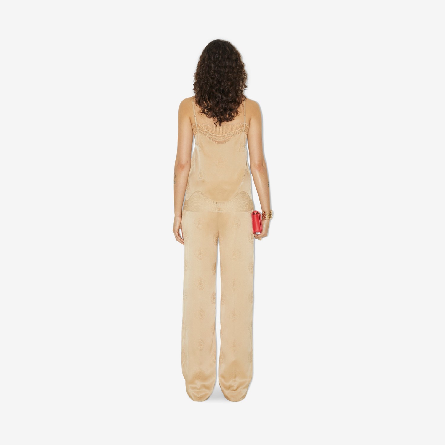 Pantalones de pernera ancha en seda con EKD (Rosa Beige Suave) - Mujer | Burberry® oficial