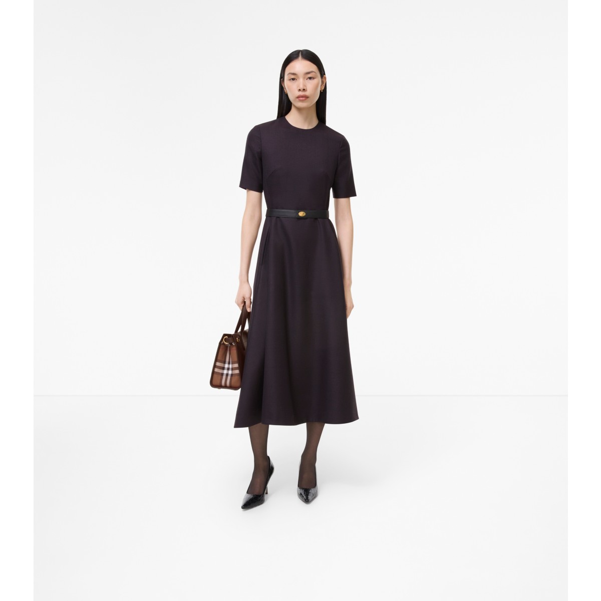  Check Belted Wool Dress