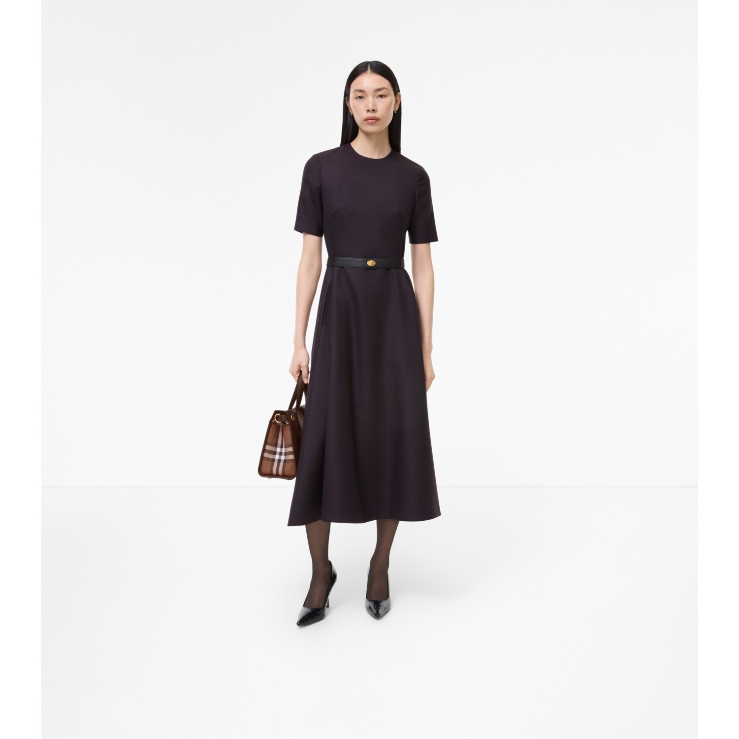 Belted Check Wool Dress
