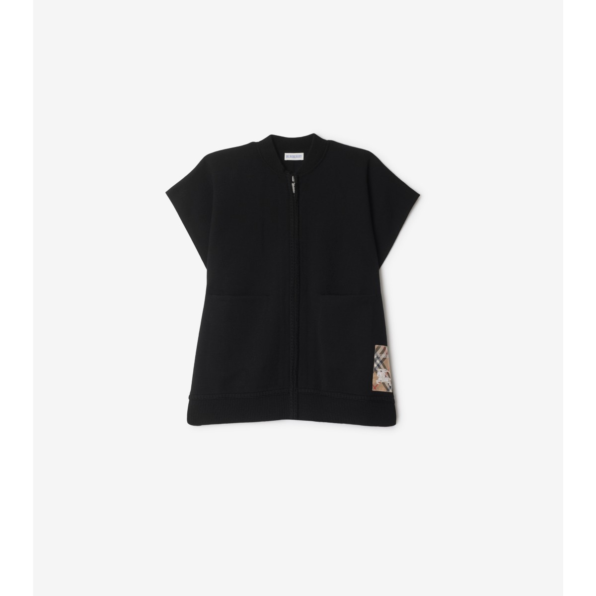 Burberry Childrens Check Label Wool Blend Cape In Black
