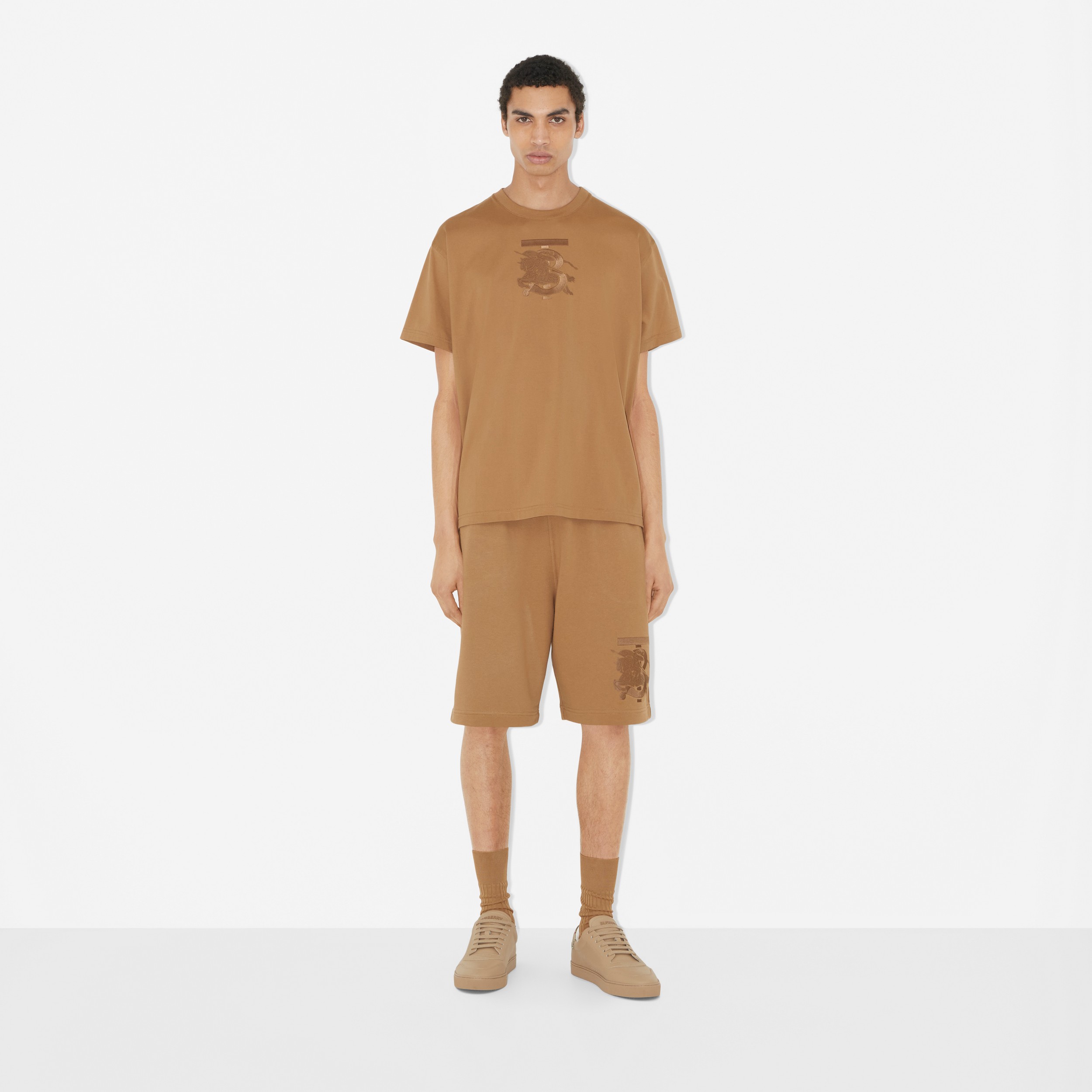 Embroidered Monogram EKD Cotton Shorts in Camel - Men | Burberry® Official - 2