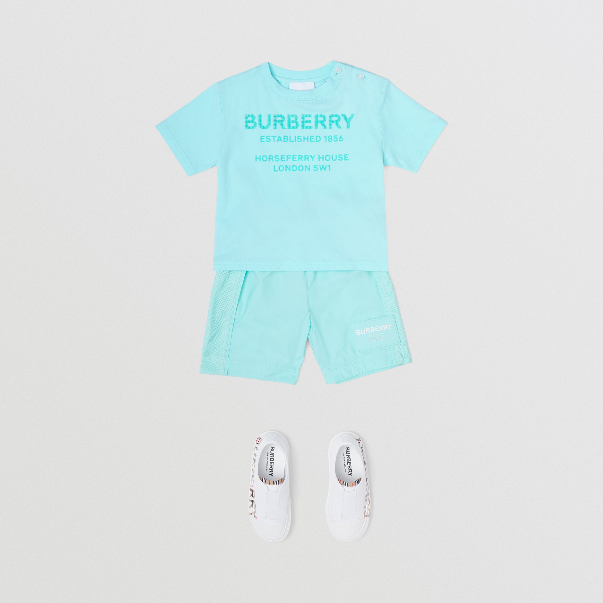 Horseferry Print Cotton T-shirt in Light Aqua Blue - Children | Burberry® Official - 3