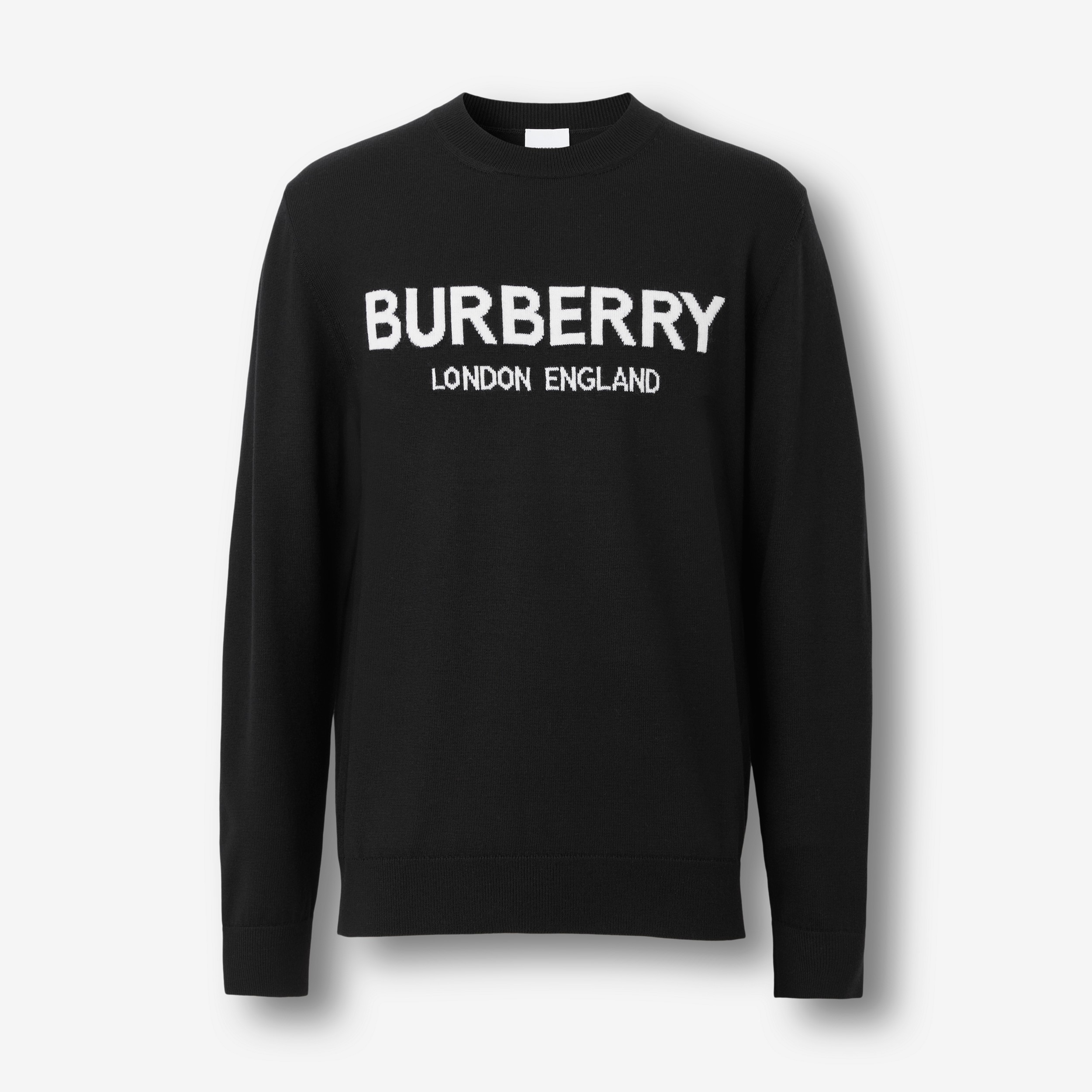 Logo Intarsia Wool Blend Sweater in Black | Burberry® Official - 1
