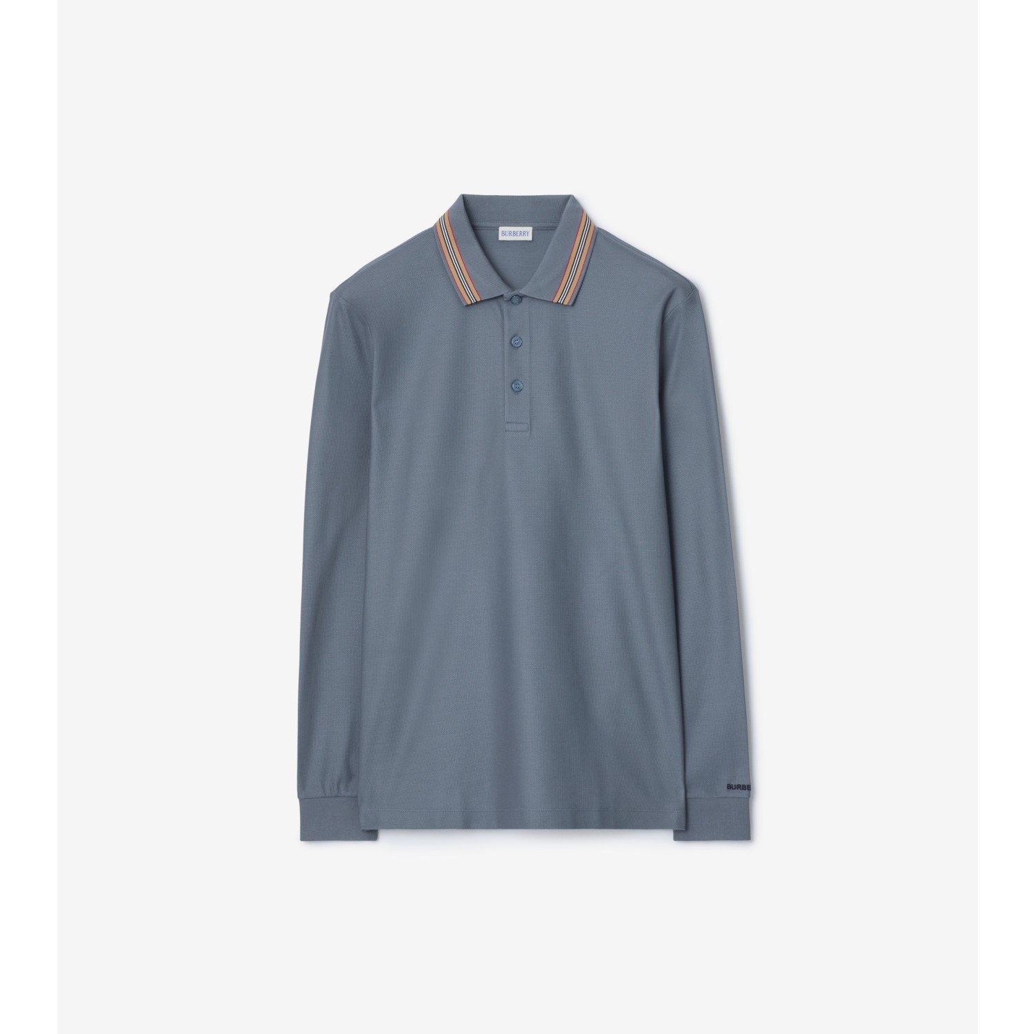 Long-sleeve Cotton Polo Shirt in Carbon blue - Men | Burberry® Official