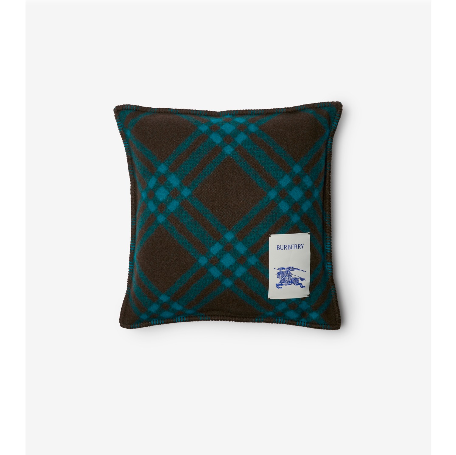 Check Wool Cushion in Kingfisher/snug | Burberry® Official