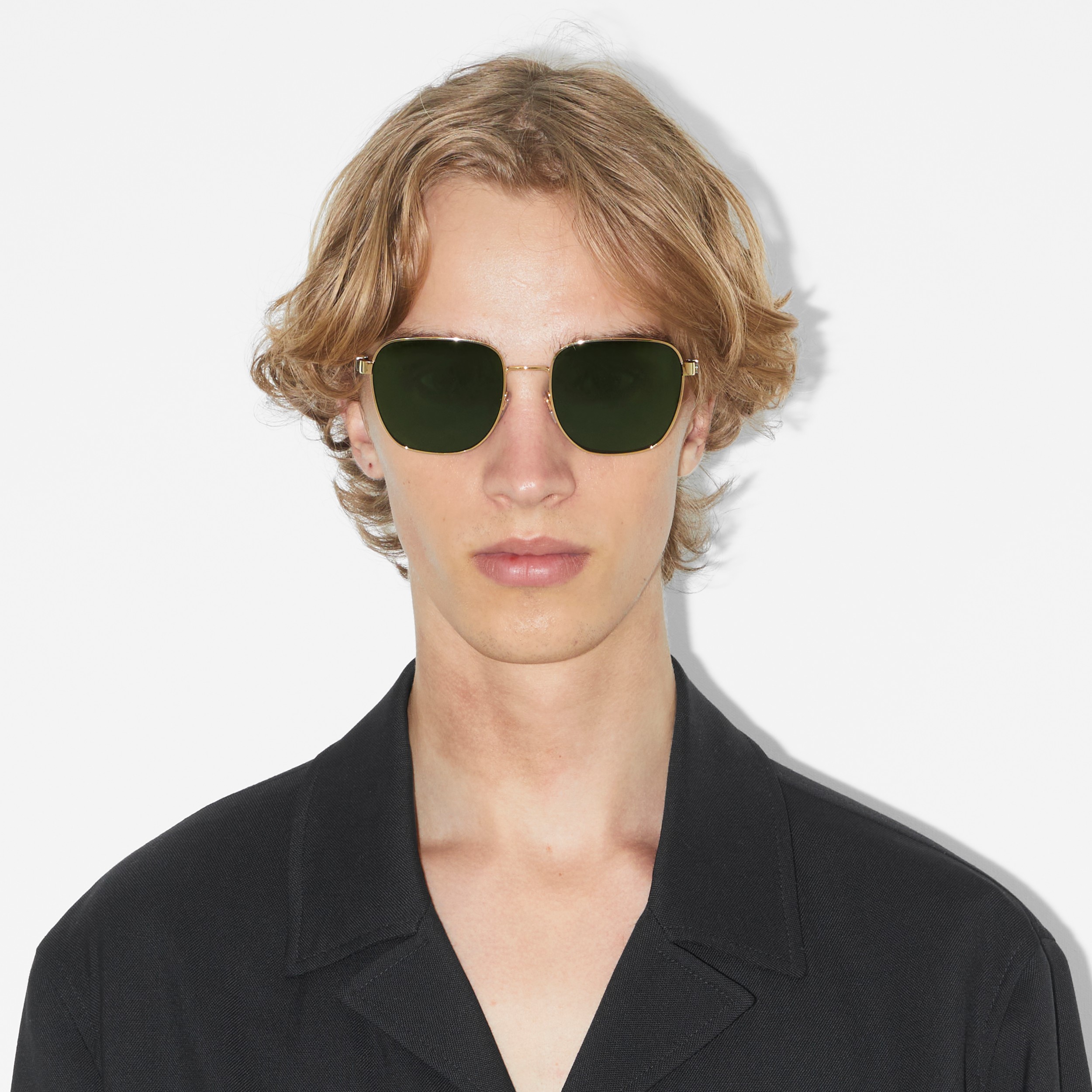 Stripe Detail Square Frame Sunglasses in Light Gold Burberry® Official