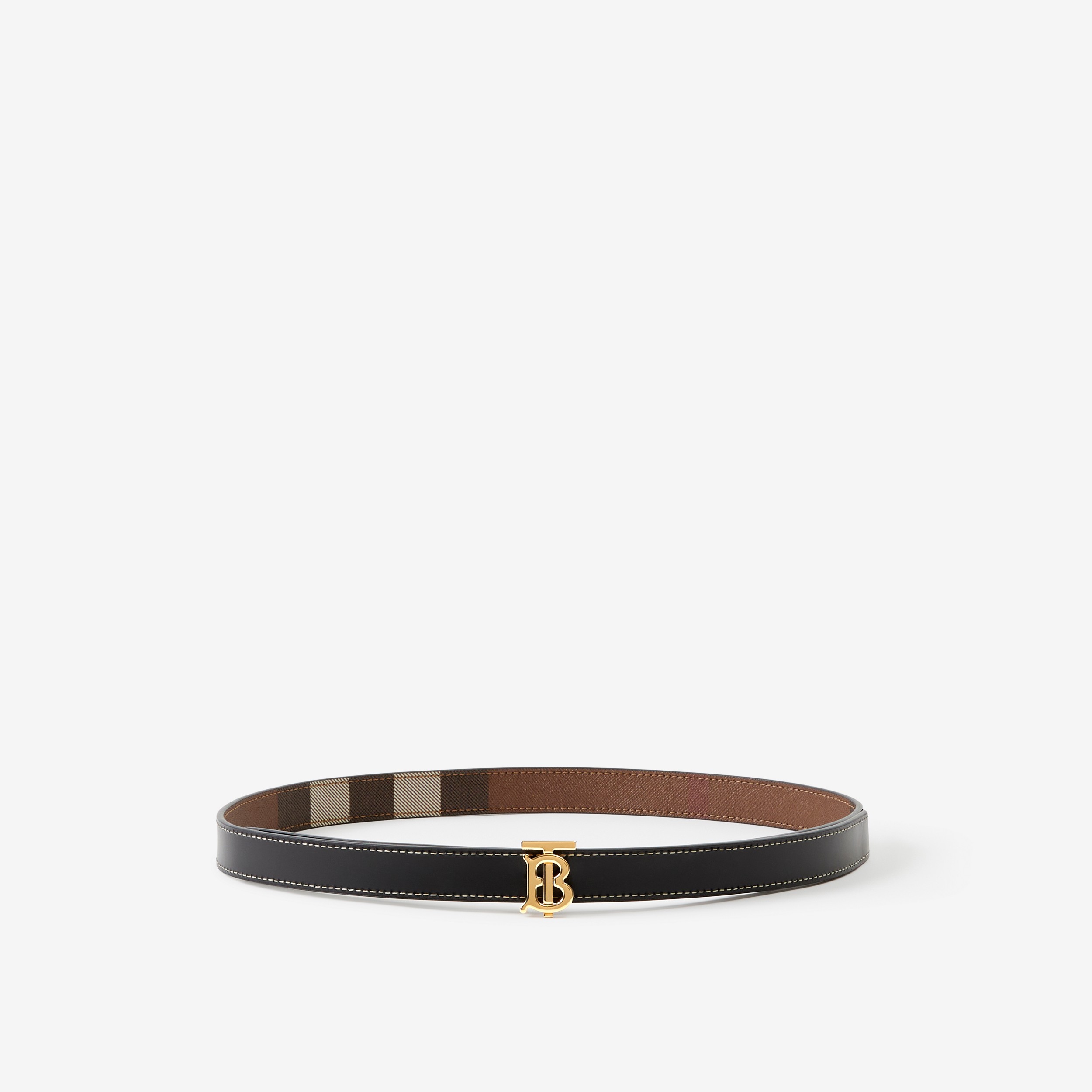 Check and Leather Reversible TB Belt in Dark Birch Brown - Women | Burberry® Official - 3