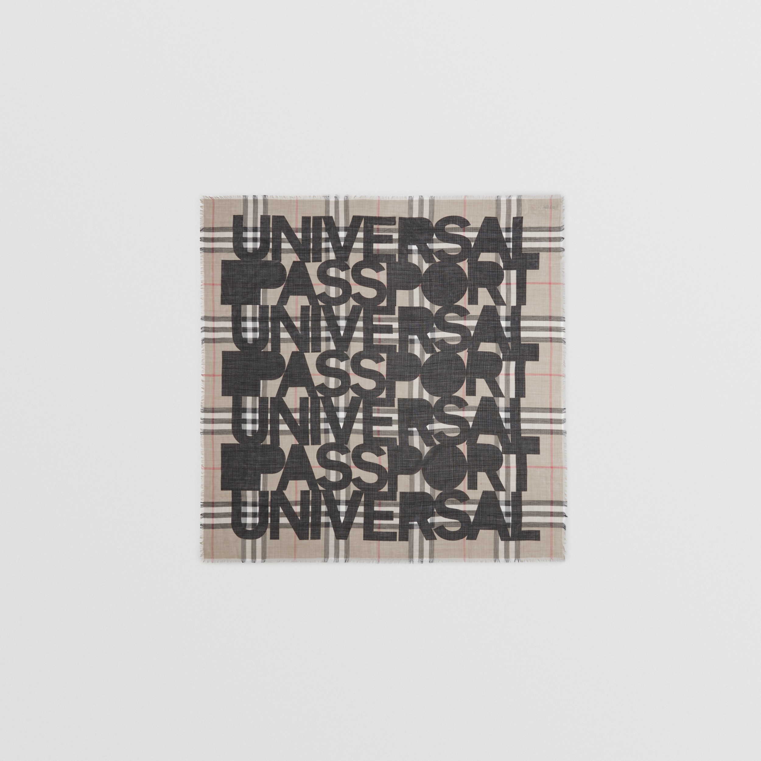Slogan Print Check Wool Silk Large Square Scarf in Archive Beige | Burberry® Official - 1