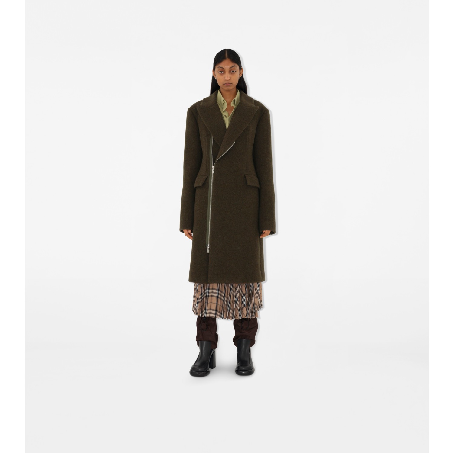 Wool Zip Tailored Coat in Kindle melange Women Burberry Official