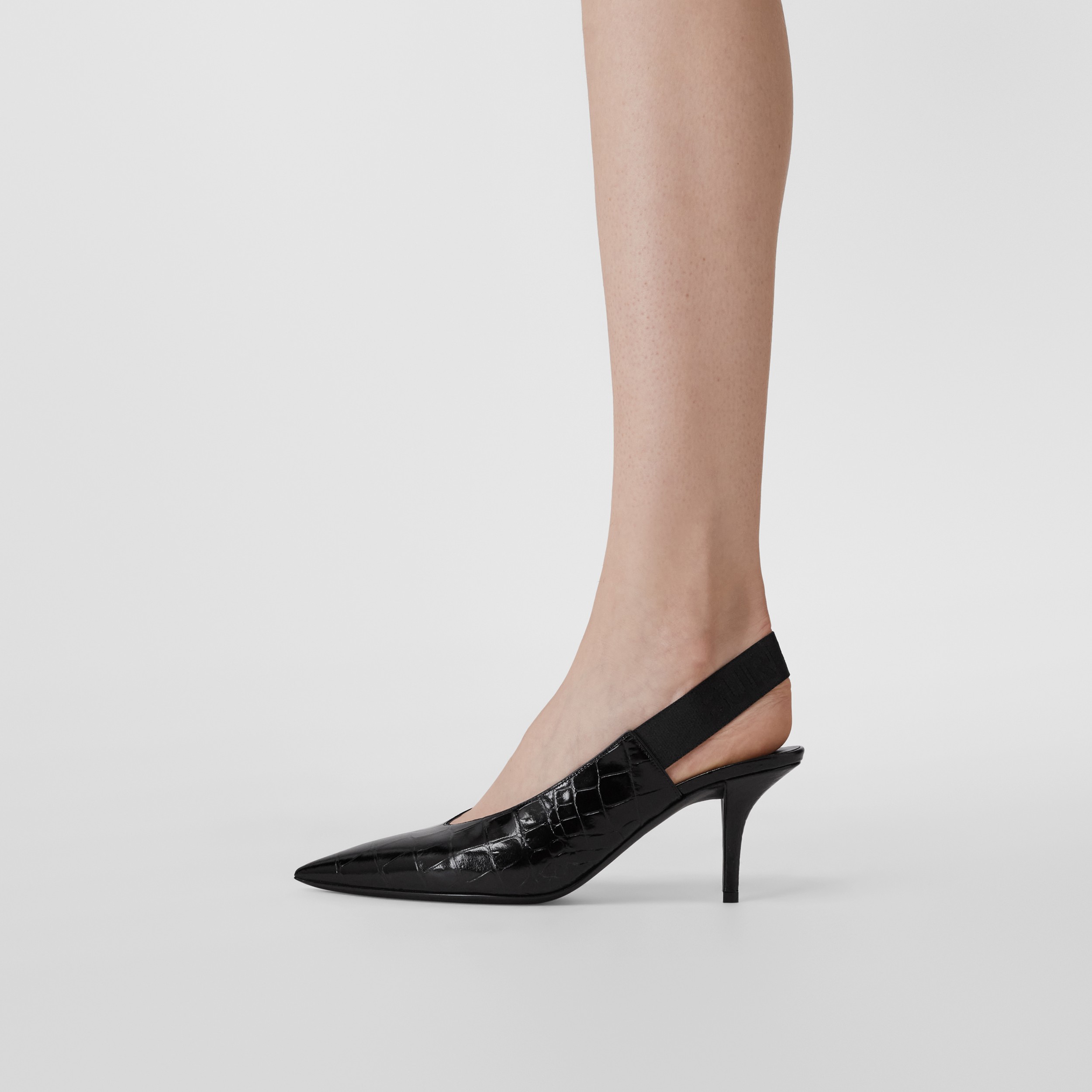 Embossed Leather Slingback Pumps in Black - Women | Burberry® Official - 3