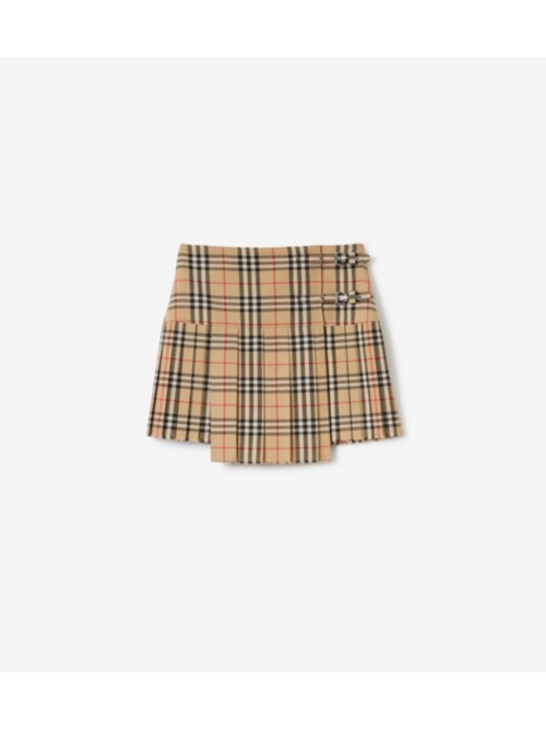 Shop Burberry Pleated Check Wool M In Archive Beige
