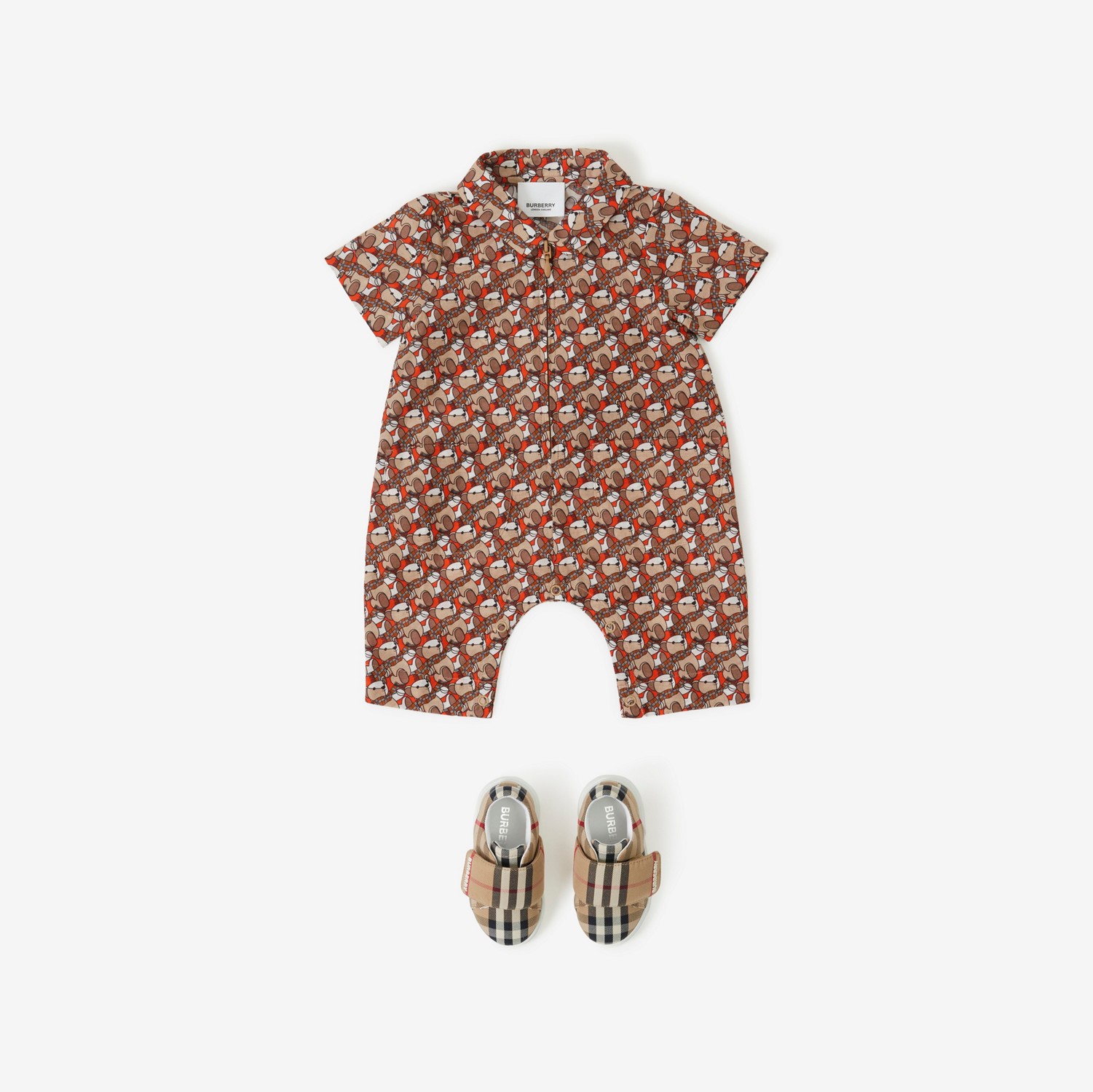 Mono en algodón y seda con ositos Thomas (Naranja Escarlata) - Niños | Burberry® oficial